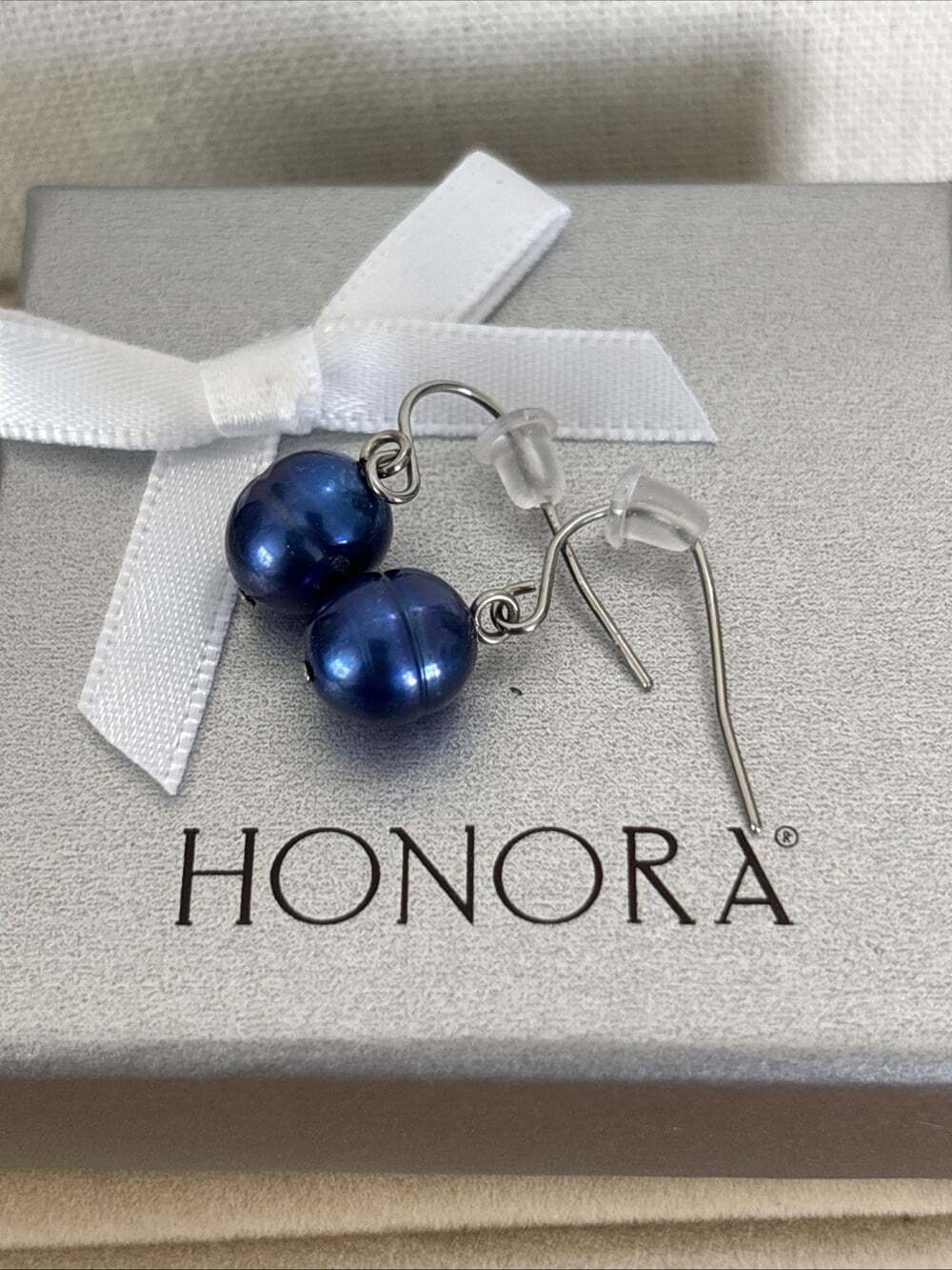 Honora 925 Sterling Silver 9.3mm Electric Blue Ringed Pearl Hook Dangle Earrings